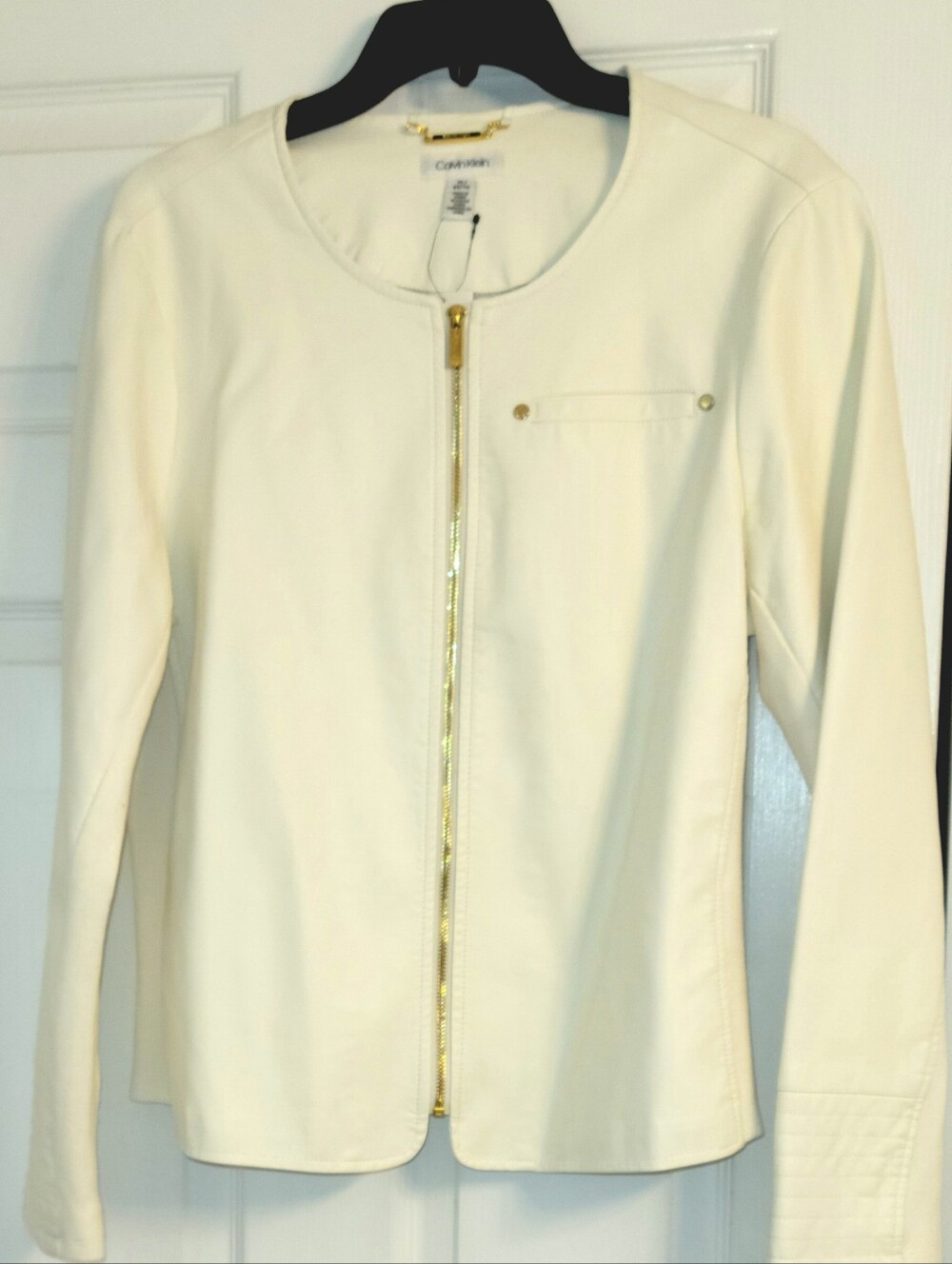 Calvin Klein Women's Cream Mixed Media Zip-Front Jacket